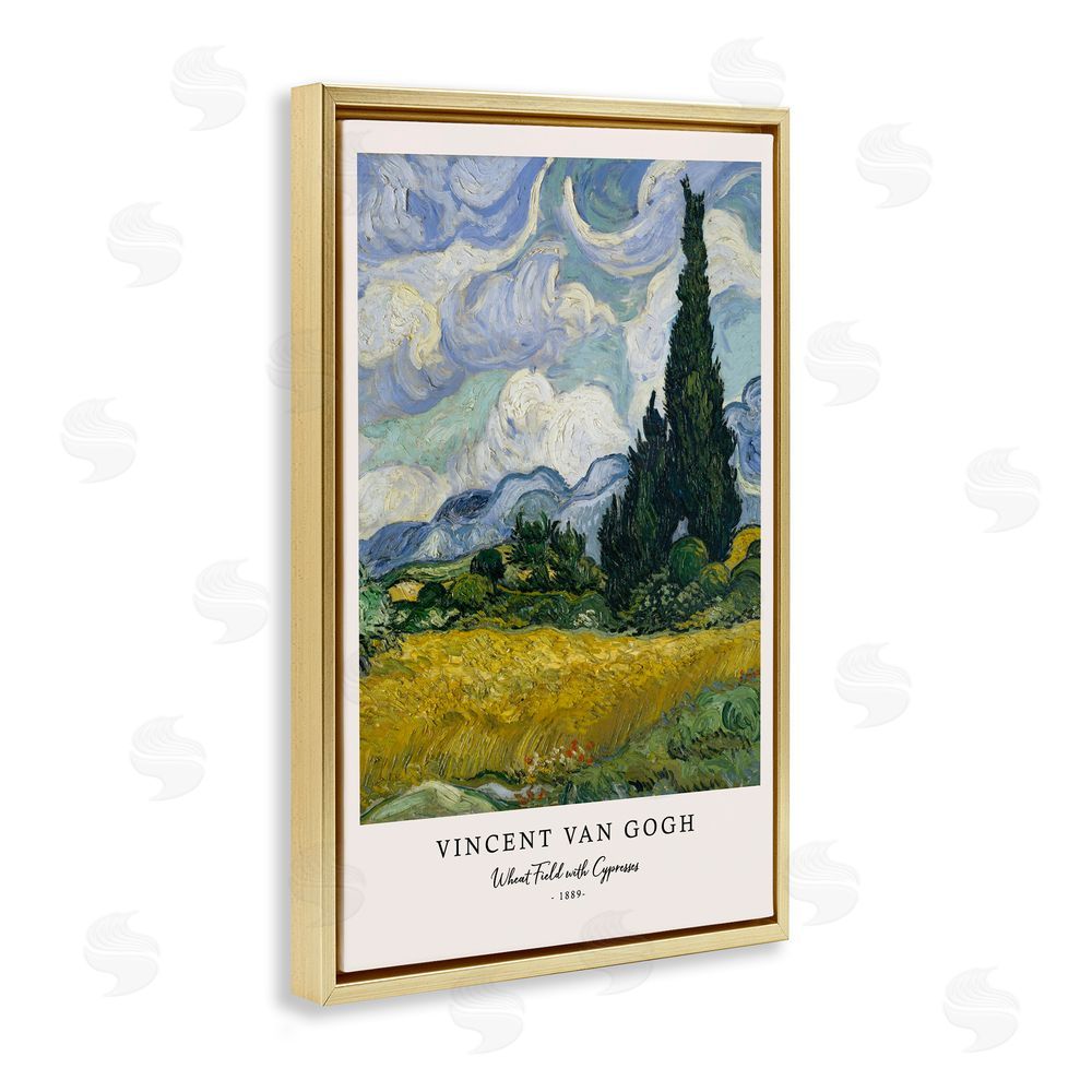 Vintage Hustle Classic Wheat Fields with Cypresses Gold Floating Frame Canvas Wall Art Print