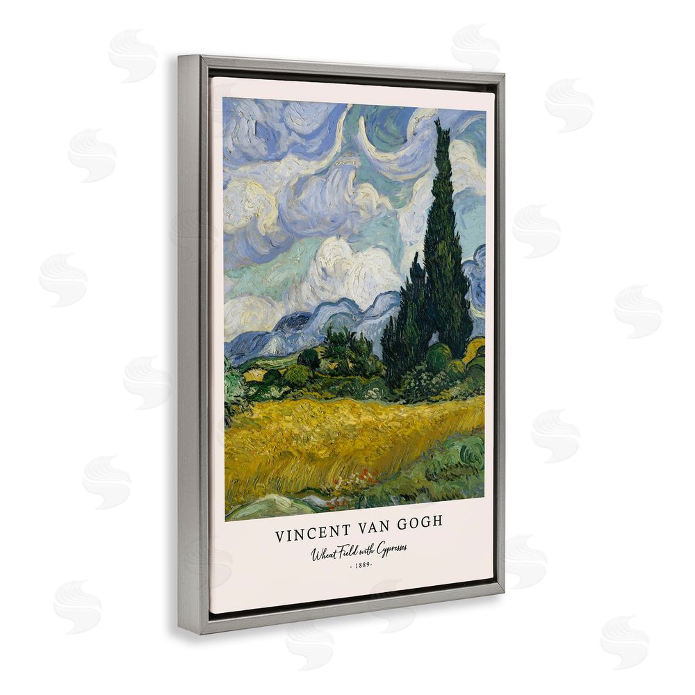 Vintage Hustle Classic Wheat Fields with Cypresses Gray Floating Frame Canvas Wall Art Print