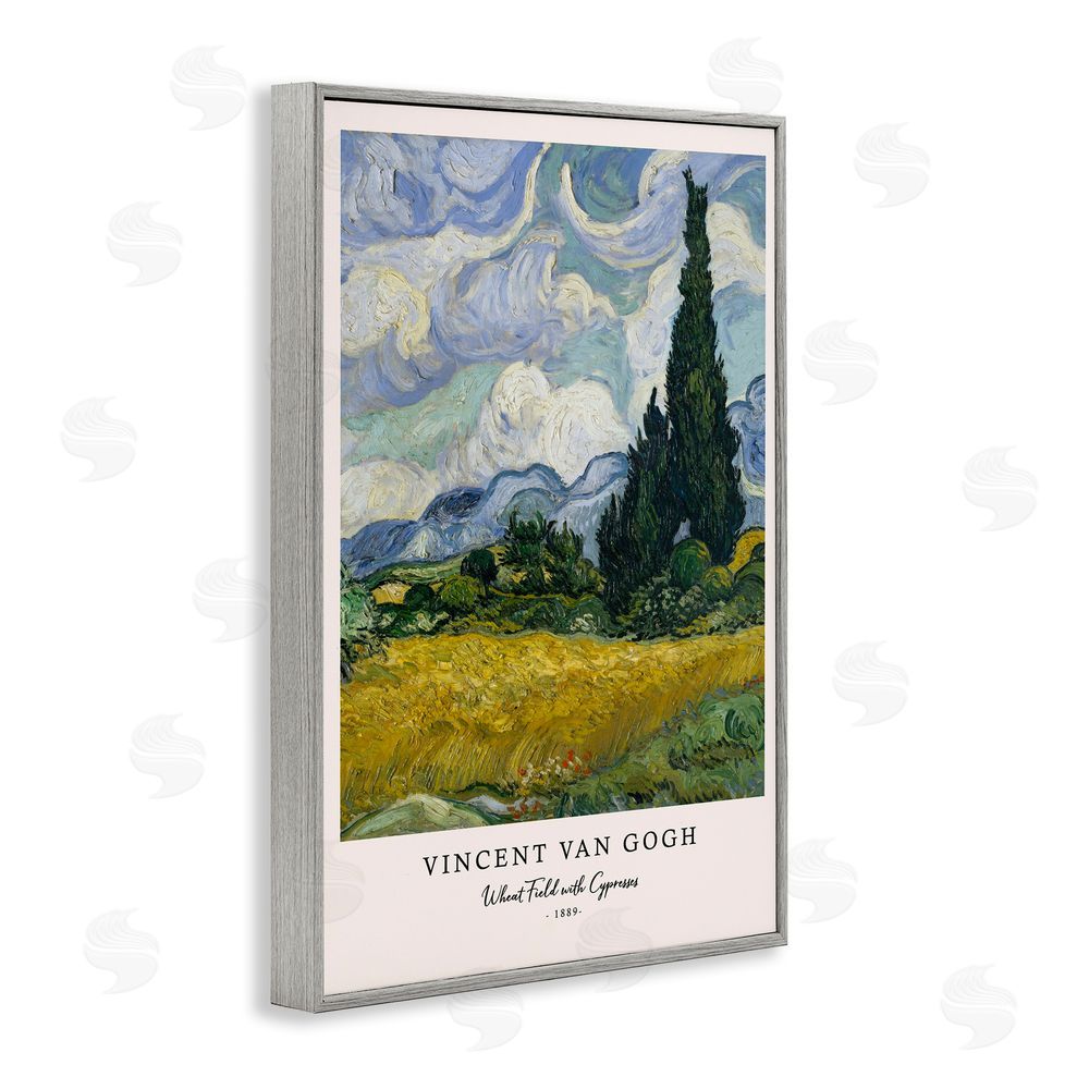 Vintage Hustle Classic Wheat Fields with Cypresses Gray Framed Giclee Wall Art Print
