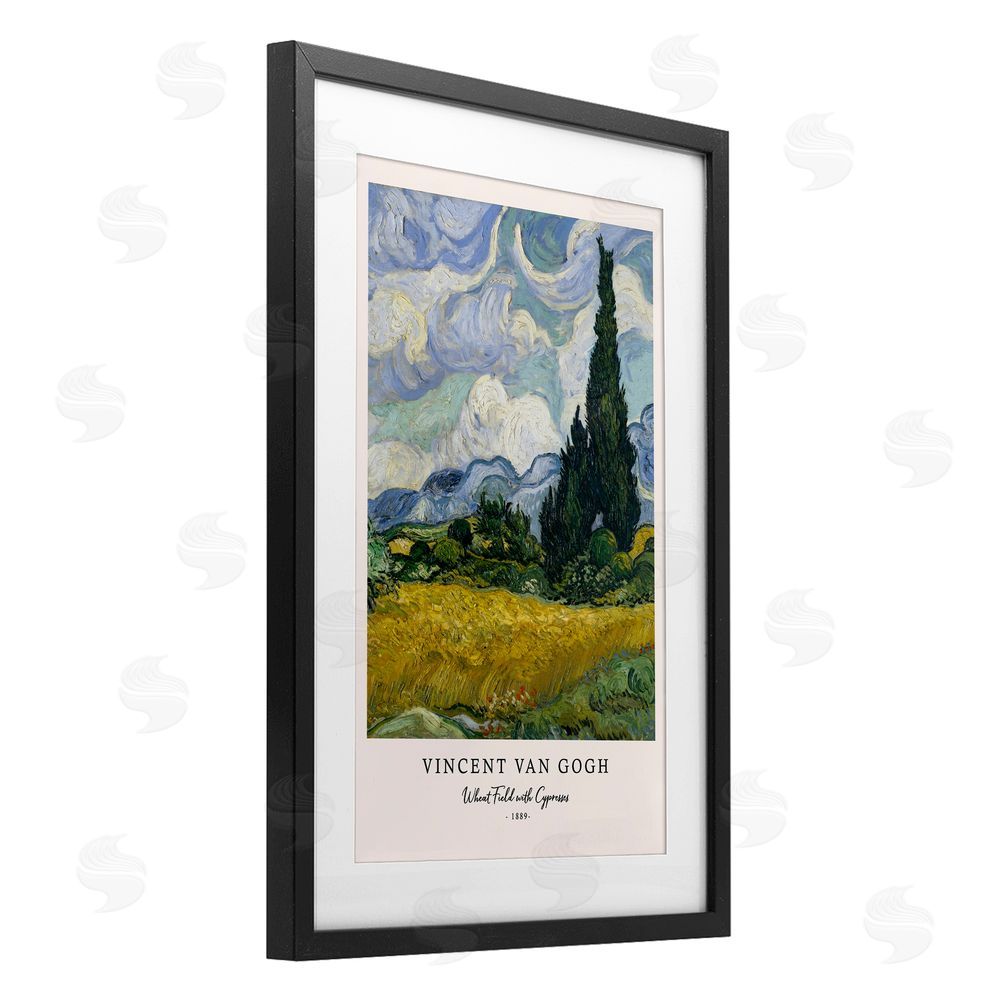 Vintage Hustle Classic Wheat Fields with Cypresses Black Framed Print Under Glass Wall Art