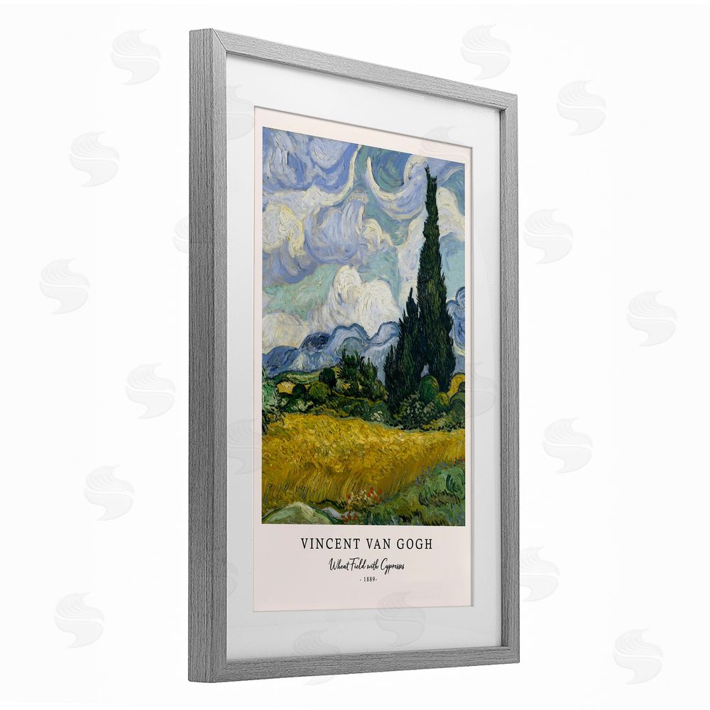 Vintage Hustle Classic Wheat Fields with Cypresses Gray Framed Print Under Glass Wall Art