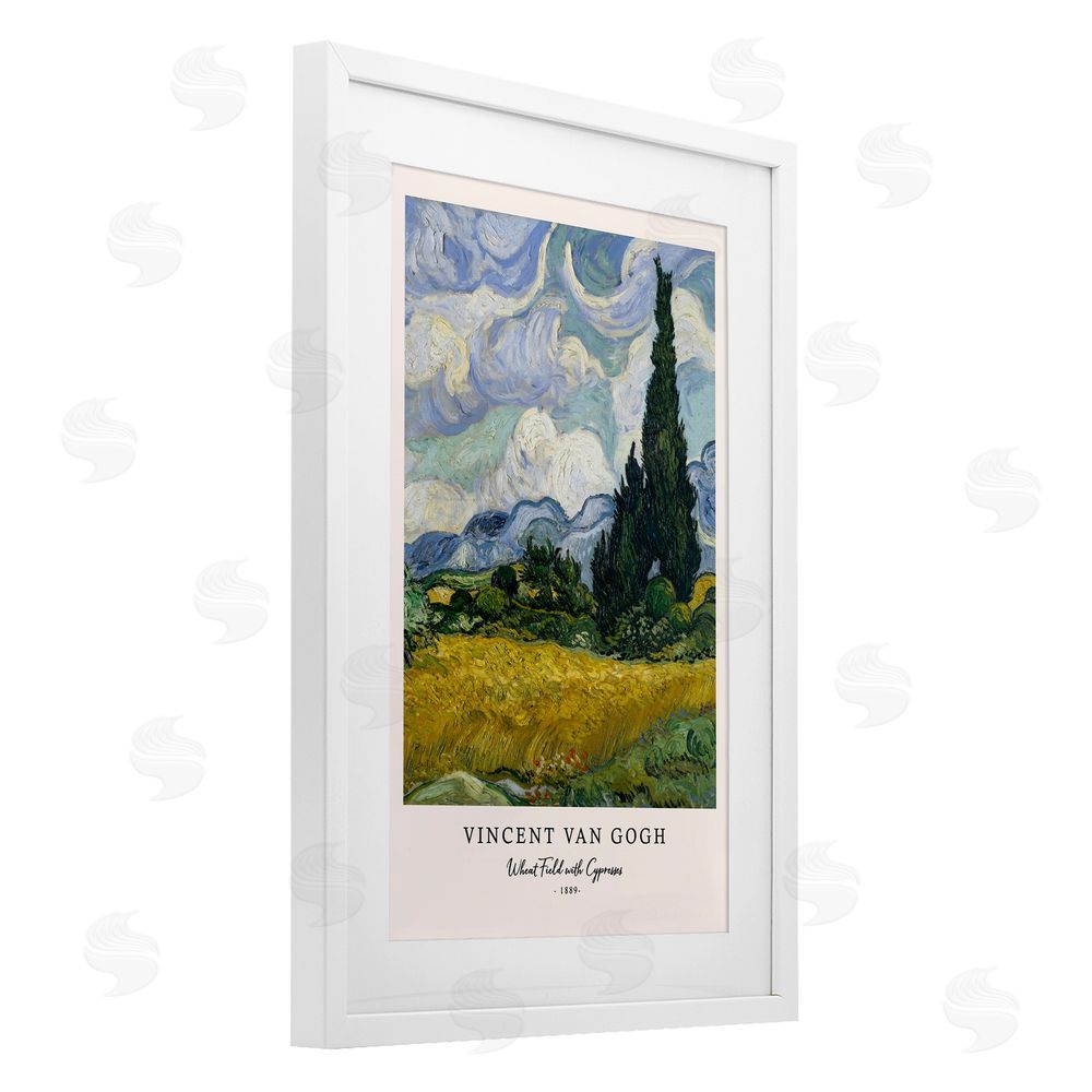 Vintage Hustle Classic Wheat Fields with Cypresses White Framed Print Under Glass Wall Art