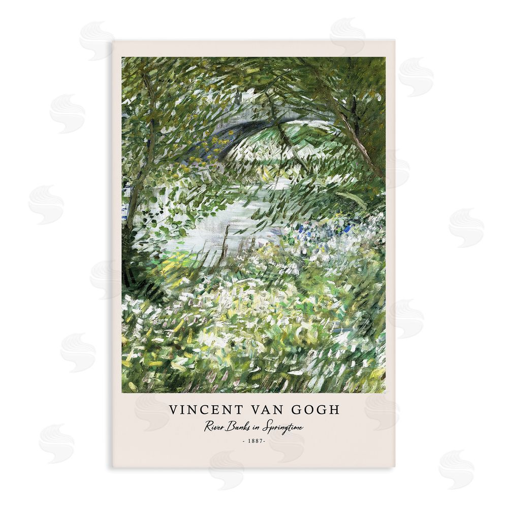 Vintage Hustle Classic River Banks At Springtime Stretched Canvas Wall Art Print