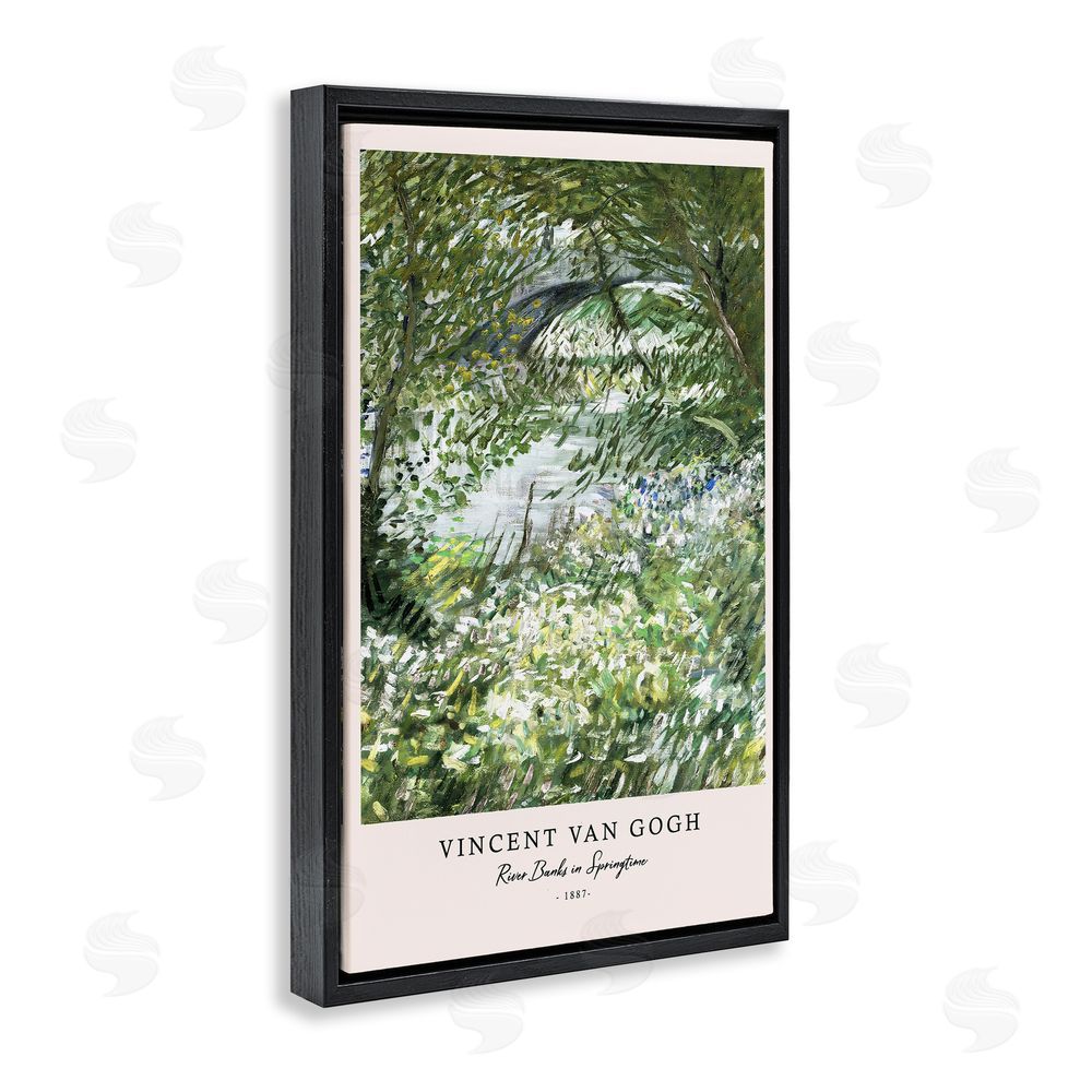 Vintage Hustle Classic River Banks At Springtime Black Floating Frame Canvas Wall Art Print