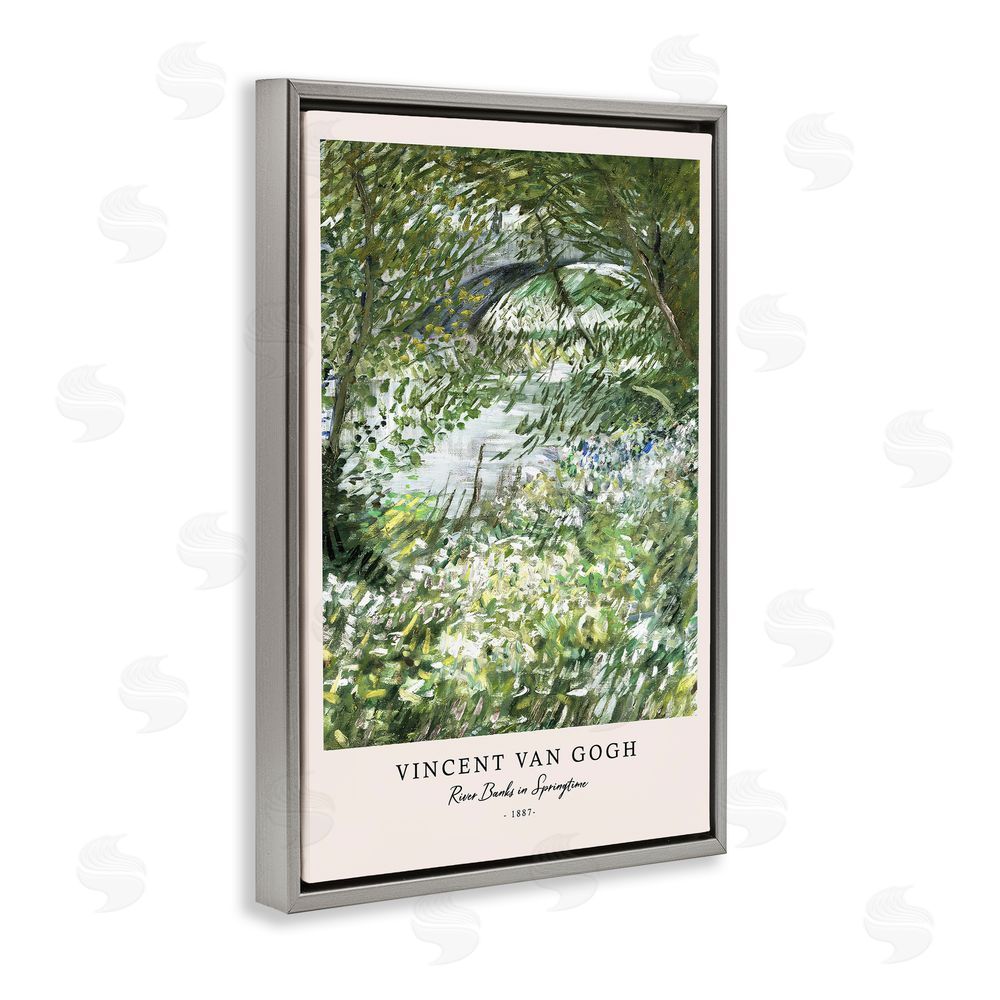 Vintage Hustle Classic River Banks At Springtime Gray Floating Frame Canvas Wall Art Print