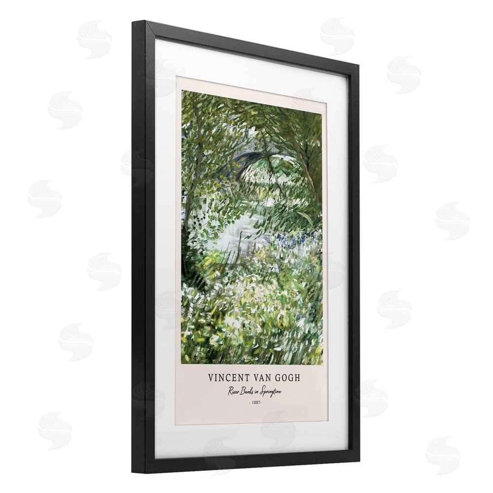 Vintage Hustle Classic River Banks At Springtime Black Framed Print Under Glass Wall Art