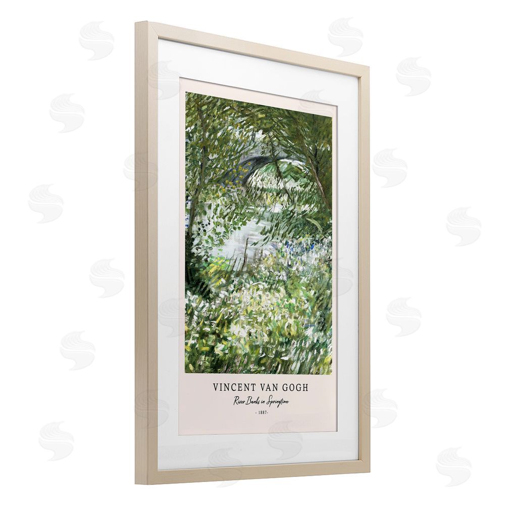 Vintage Hustle Classic River Banks At Springtime Birch Framed Print Under Glass Wall Art
