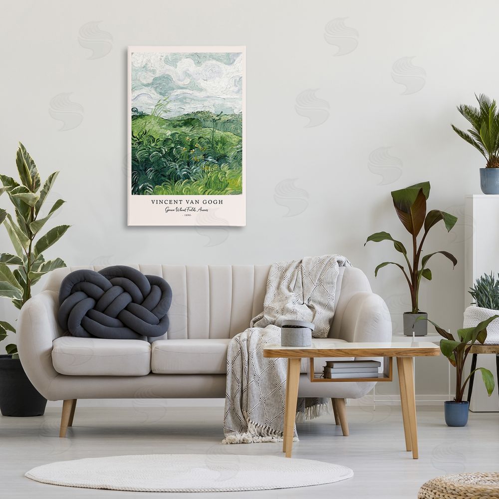 Vintage Hustle Classic Green Wheat Fields Stretched Canvas Wall Art in Room