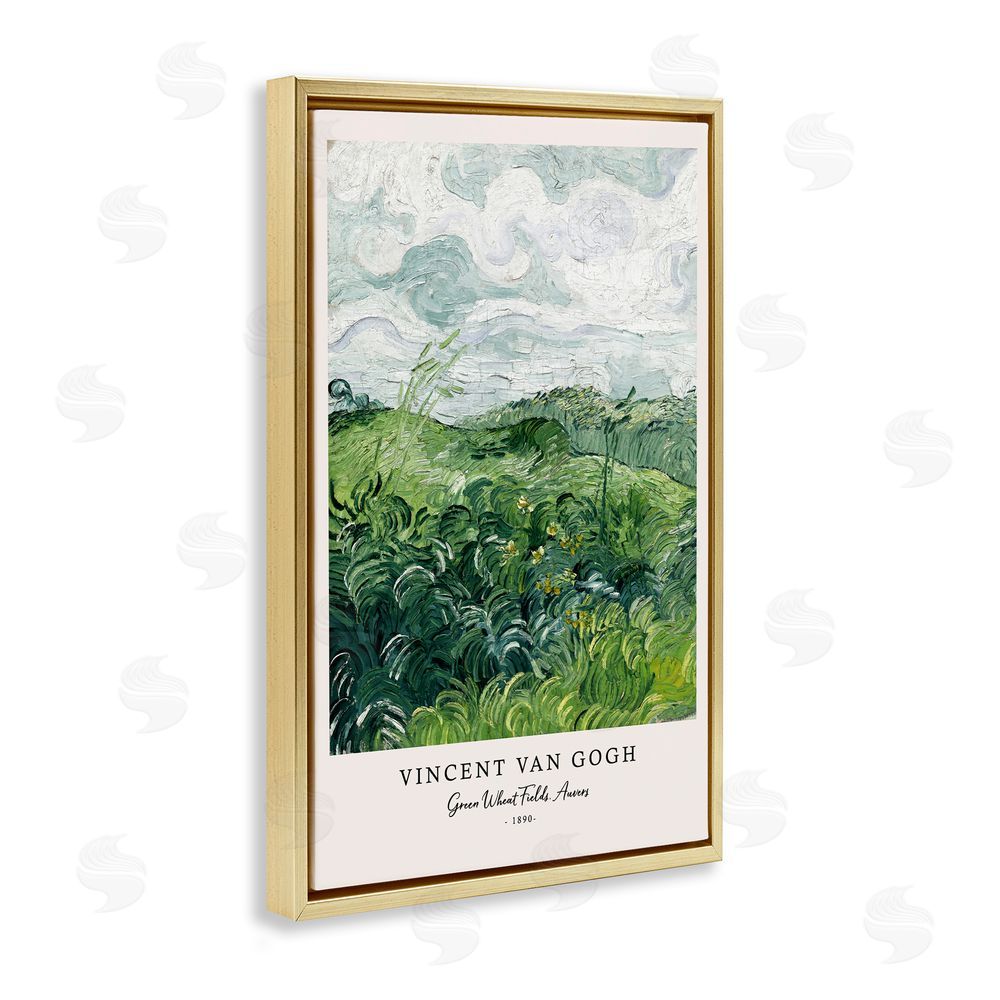 Vintage Hustle Classic Green Wheat Fields Gold Floating Frame Canvas Wall Art Print