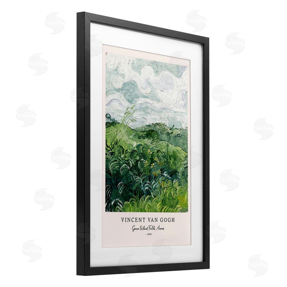 Vintage Hustle Classic Green Wheat Fields Black Framed Print Under Glass Wall Art