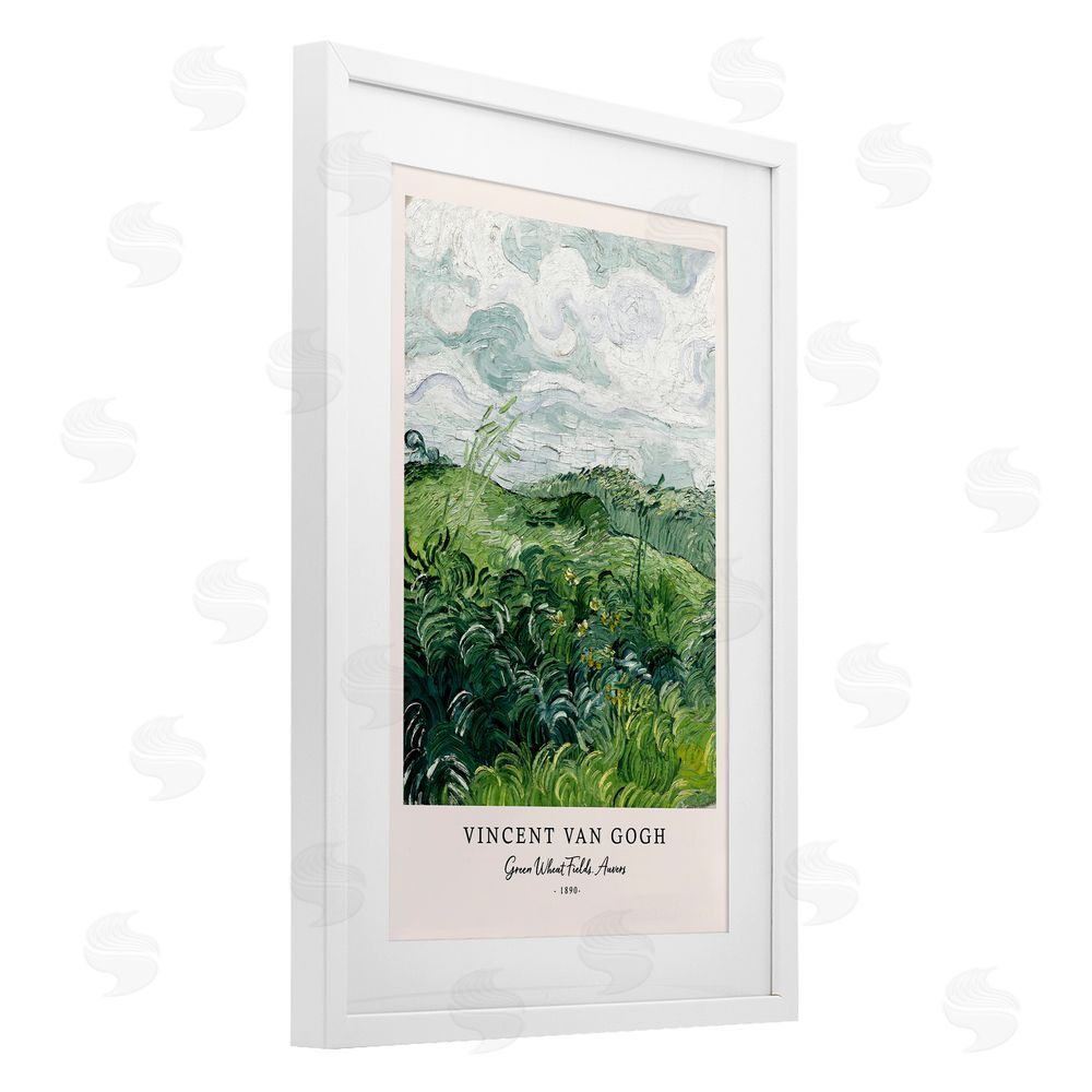 Vintage Hustle Classic Green Wheat Fields White Framed Print Under Glass Wall Art