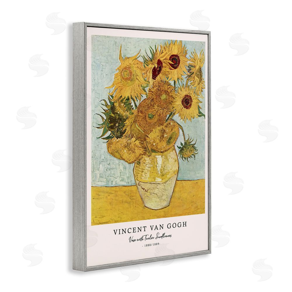 Vintage Hustle Classic Vase with Twelve Sunflowers Gray Framed Giclee Wall Art Print