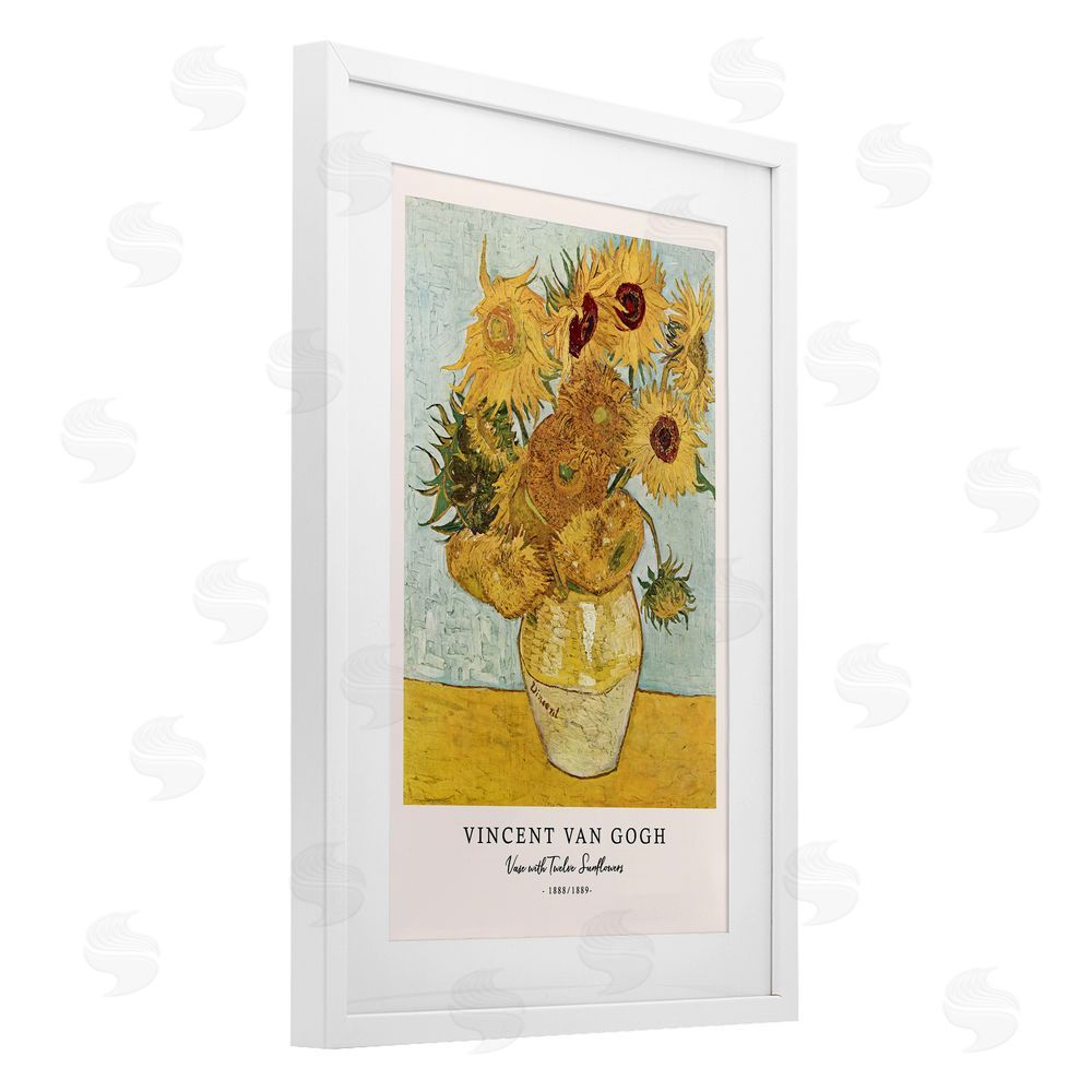 Vintage Hustle Classic Vase with Twelve Sunflowers White Framed Print Under Glass Wall Art