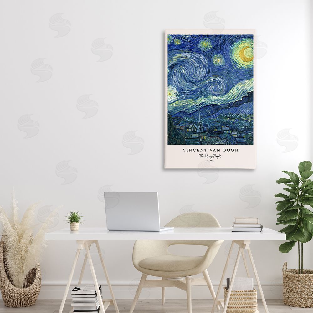 Vintage Hustle Classic Starry Night Van Gogh Stretched Canvas Wall Art in Room
