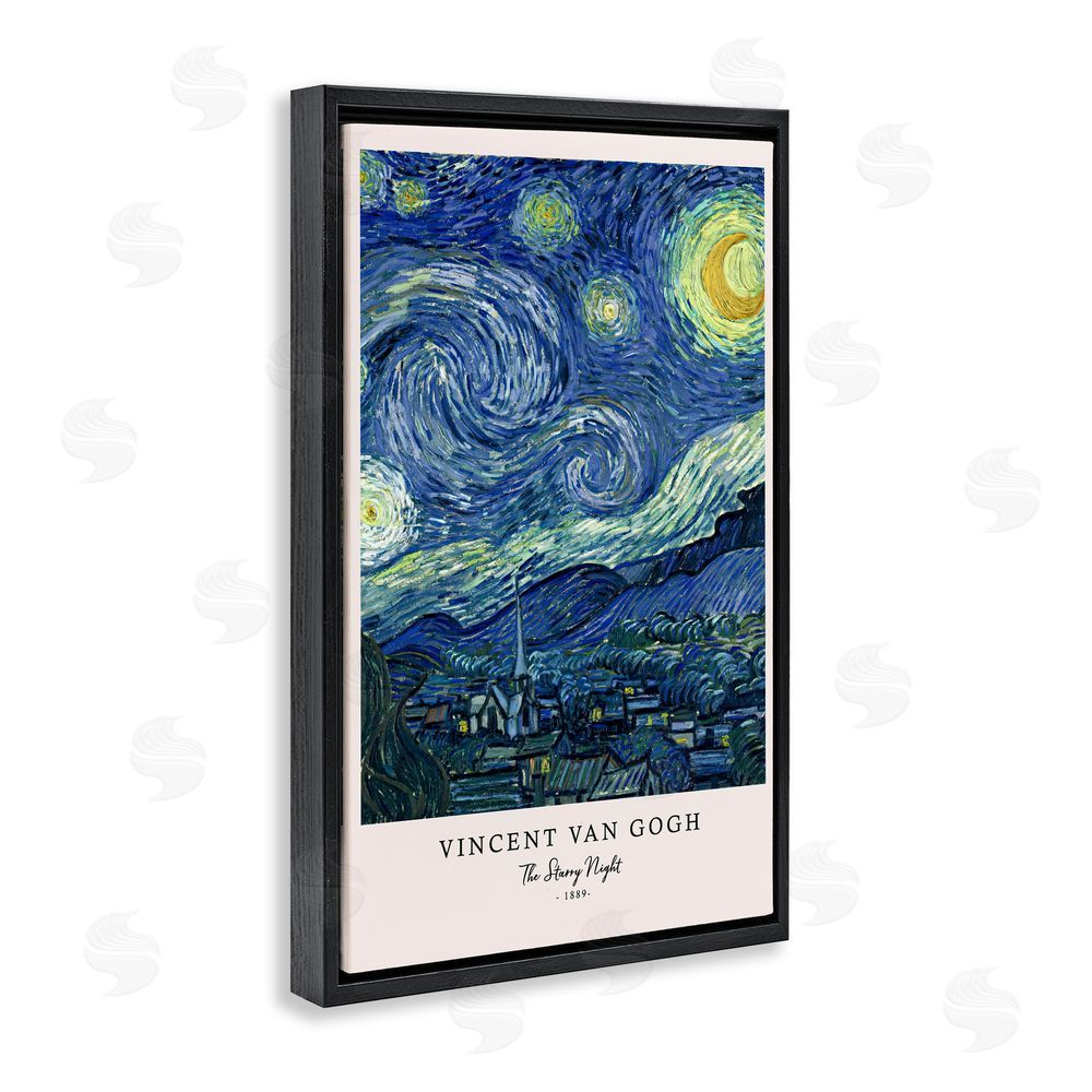 Vintage Hustle Classic Starry Night Van Gogh Black Floating Frame Canvas Wall Art Print