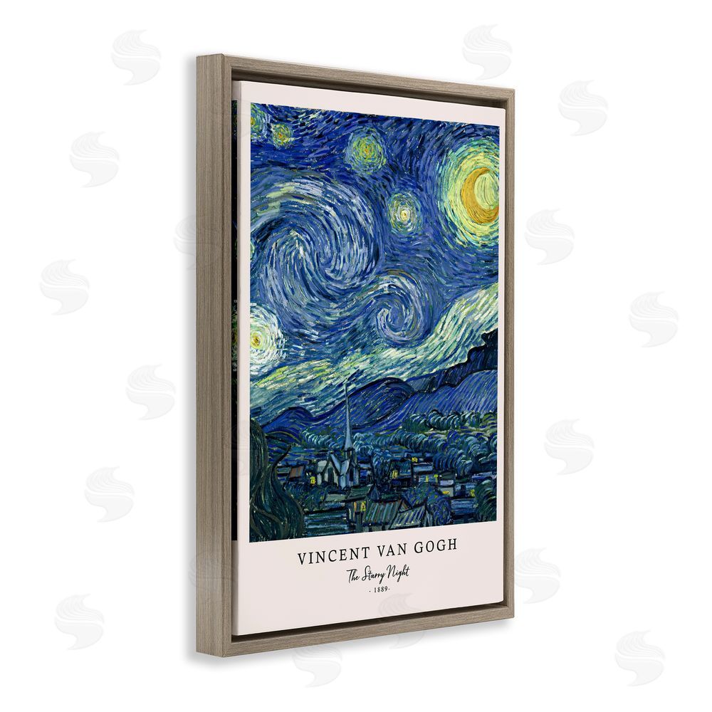 Vintage Hustle Classic Starry Night Van Gogh Brown Floating Frame Canvas Wall Art Print