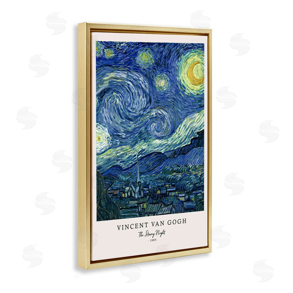Vintage Hustle Classic Starry Night Van Gogh Gold Floating Frame Canvas Wall Art Print