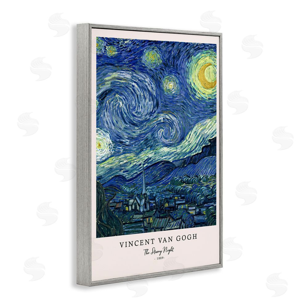 Vintage Hustle Classic Starry Night Van Gogh Gray Framed Giclee Wall Art Print