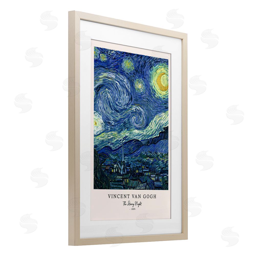 Vintage Hustle Classic Starry Night Van Gogh Birch Framed Print Under Glass Wall Art