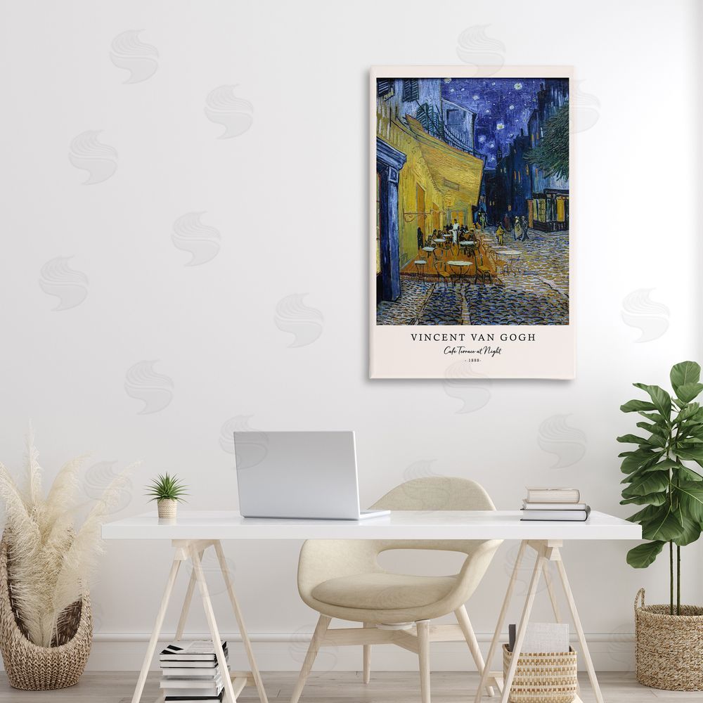 Vintage Hustle Classic Cafe Terrace At Night Stretched Canvas Wall Art in Room