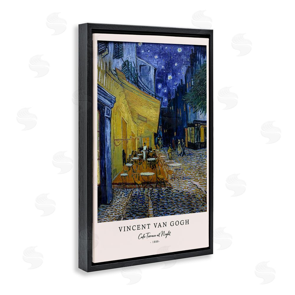 Vintage Hustle Classic Cafe Terrace At Night Black Floating Frame Canvas Wall Art Print