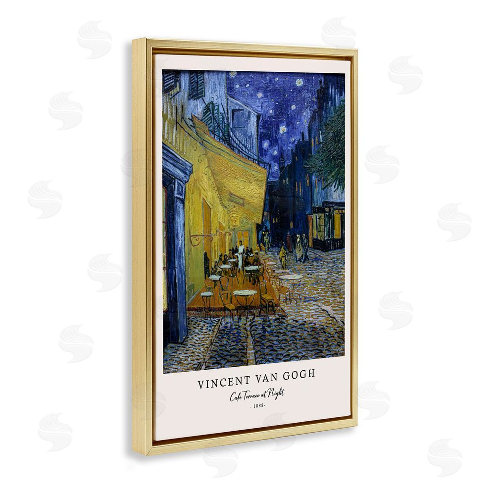Vintage Hustle Classic Cafe Terrace At Night Gold Floating Frame Canvas Wall Art Print