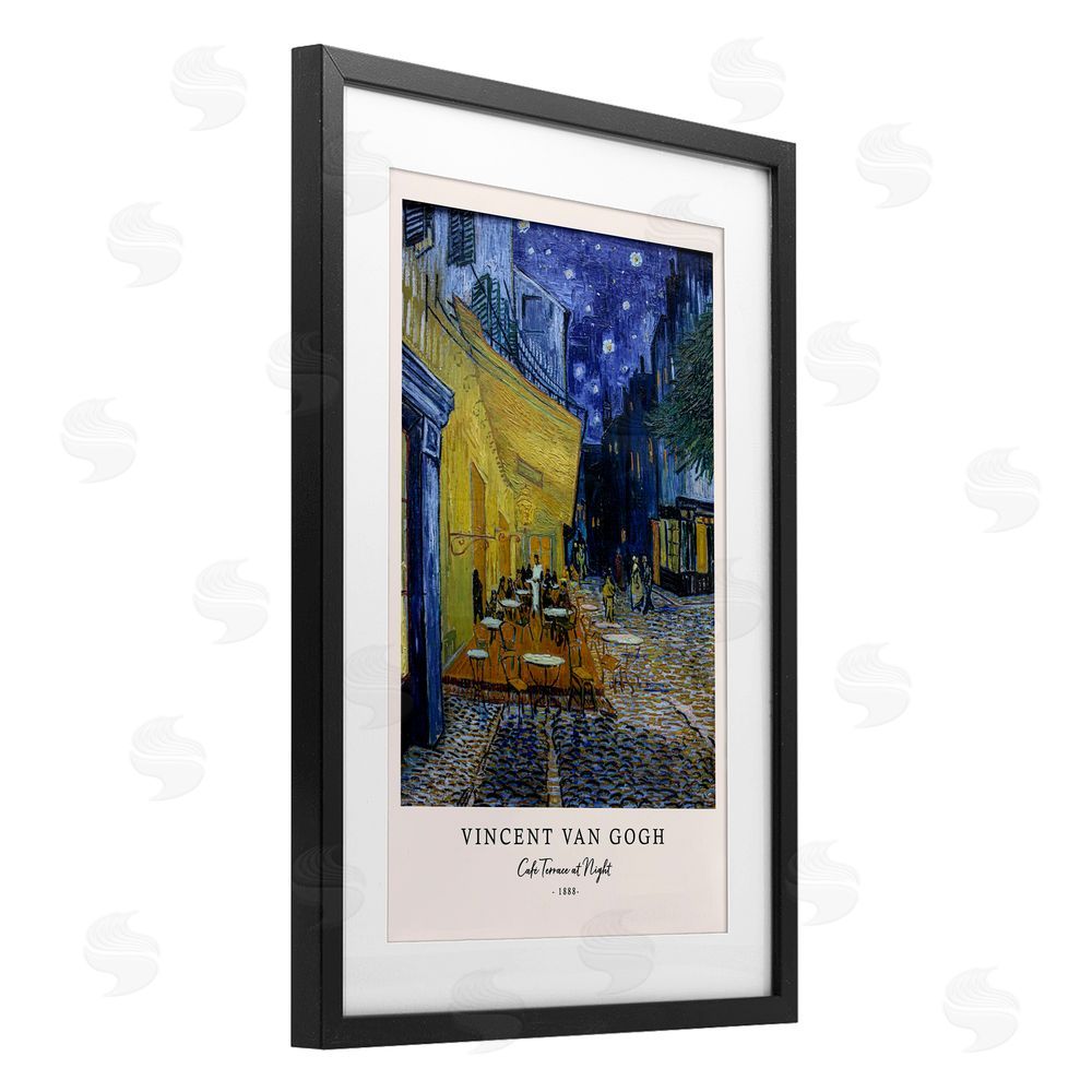 Vintage Hustle Classic Cafe Terrace At Night Black Framed Print Under Glass Wall Art