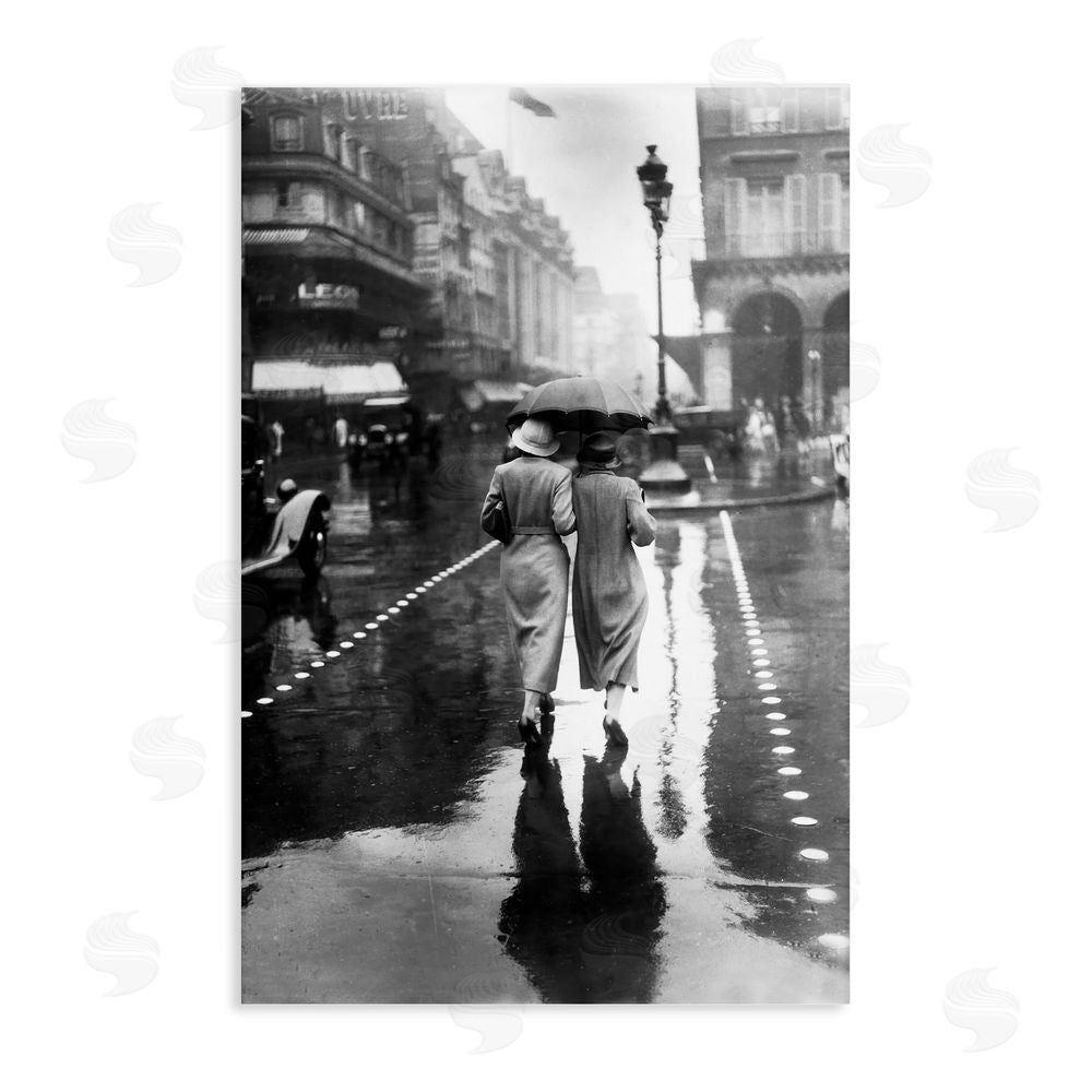 Vintage Hustle Paris In The Rain Stretched Canvas Wall Art Print