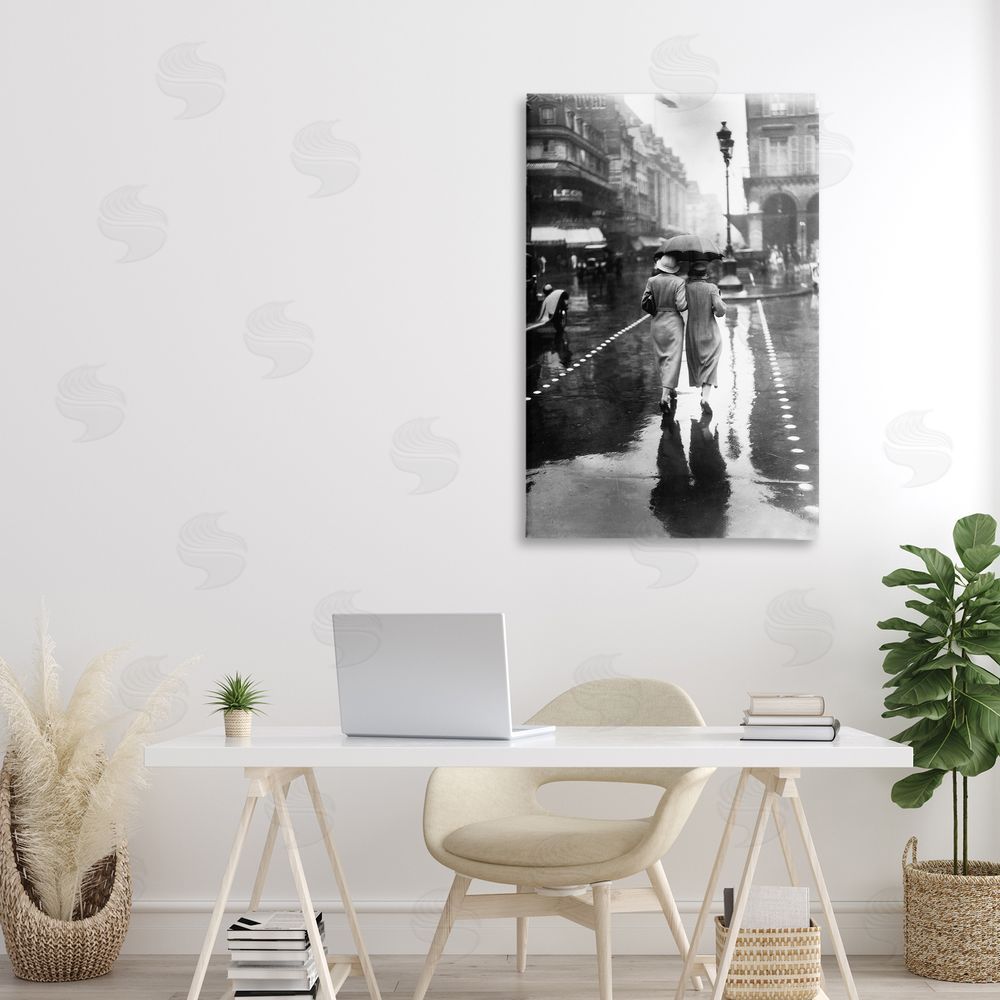 Vintage Hustle Paris In The Rain Stretched Canvas Wall Art Print in Room