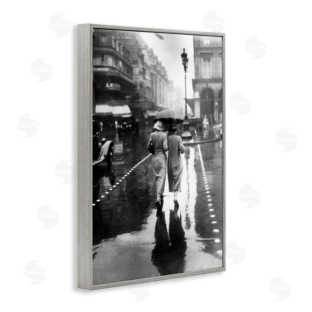 Vintage Hustle Paris In The Rain Gray Framed Giclee Wall Art Print