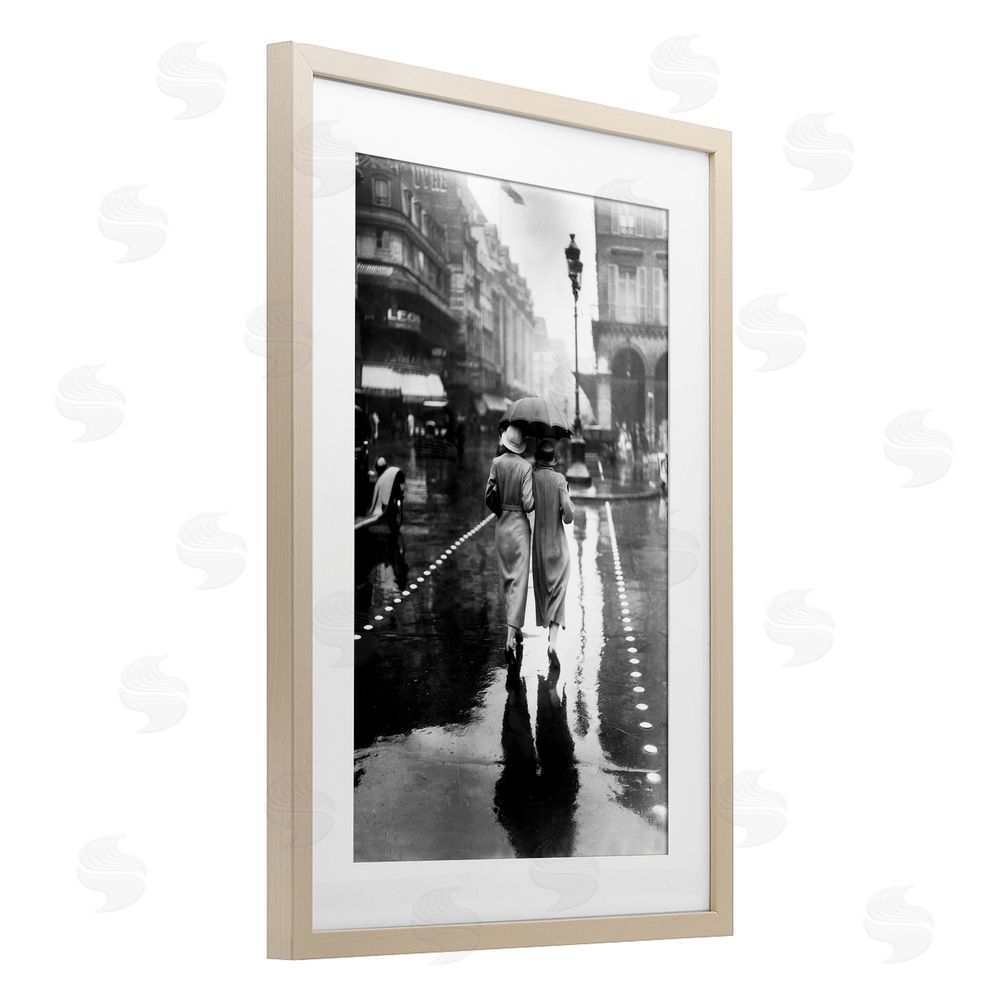 Vintage Hustle Paris In The Rain Brown Framed Print Under Glass Wall Art