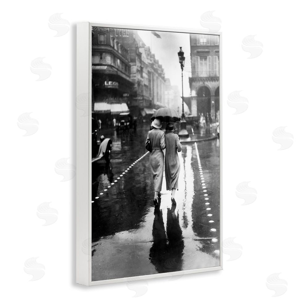 Vintage Hustle Paris In The Rain White Framed Giclee Wall Art Print