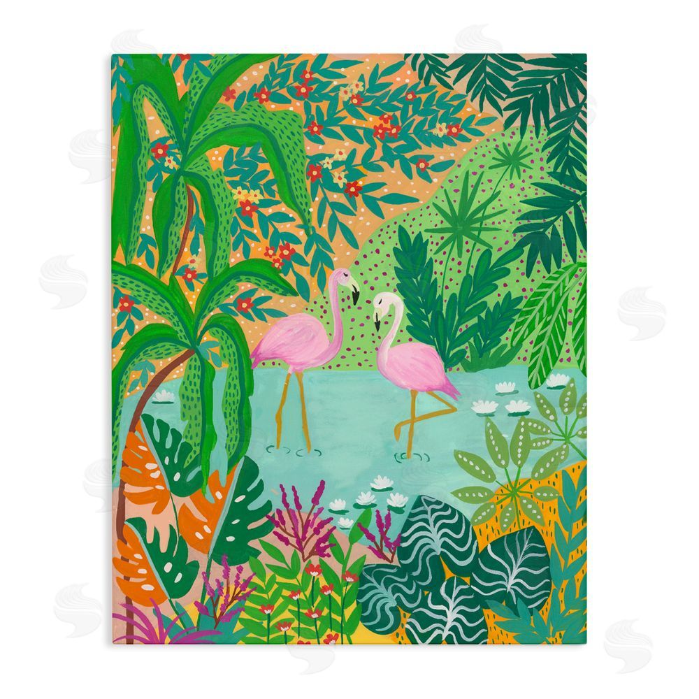 Nabeela Rumi Flamingos in Dotted Pond Stretched Canvas Wall Art