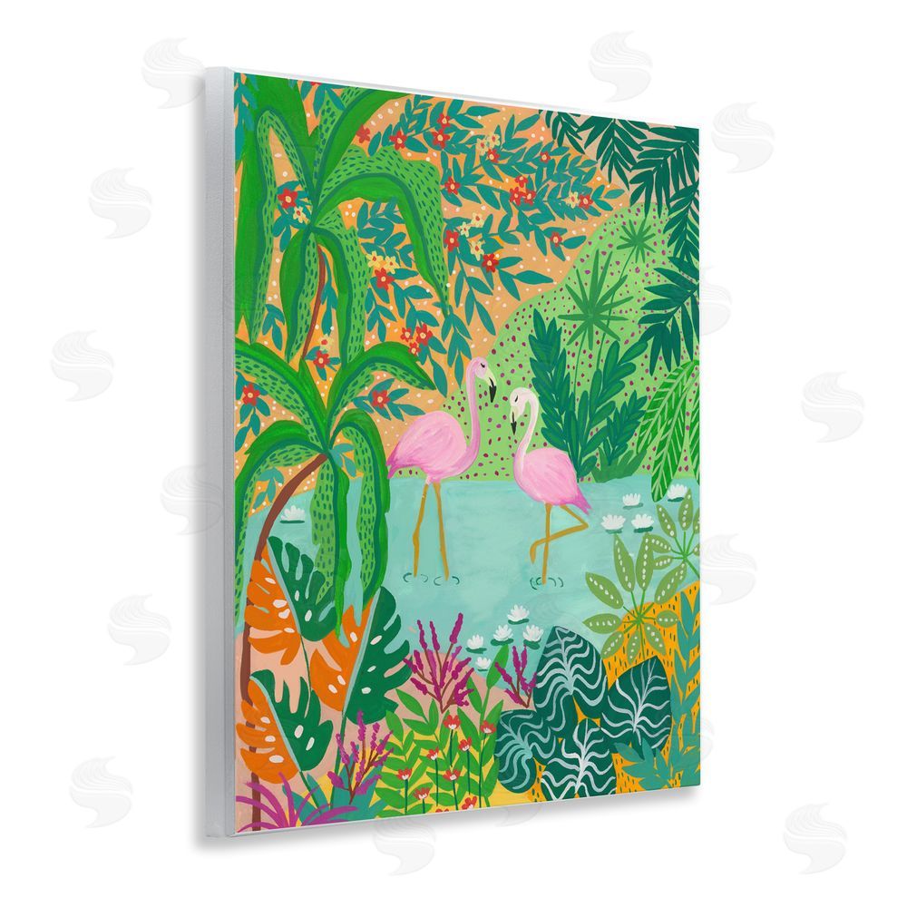 Nabeela Rumi Flamingos in Dotted Pond Wooden Wall Plaque Art Print