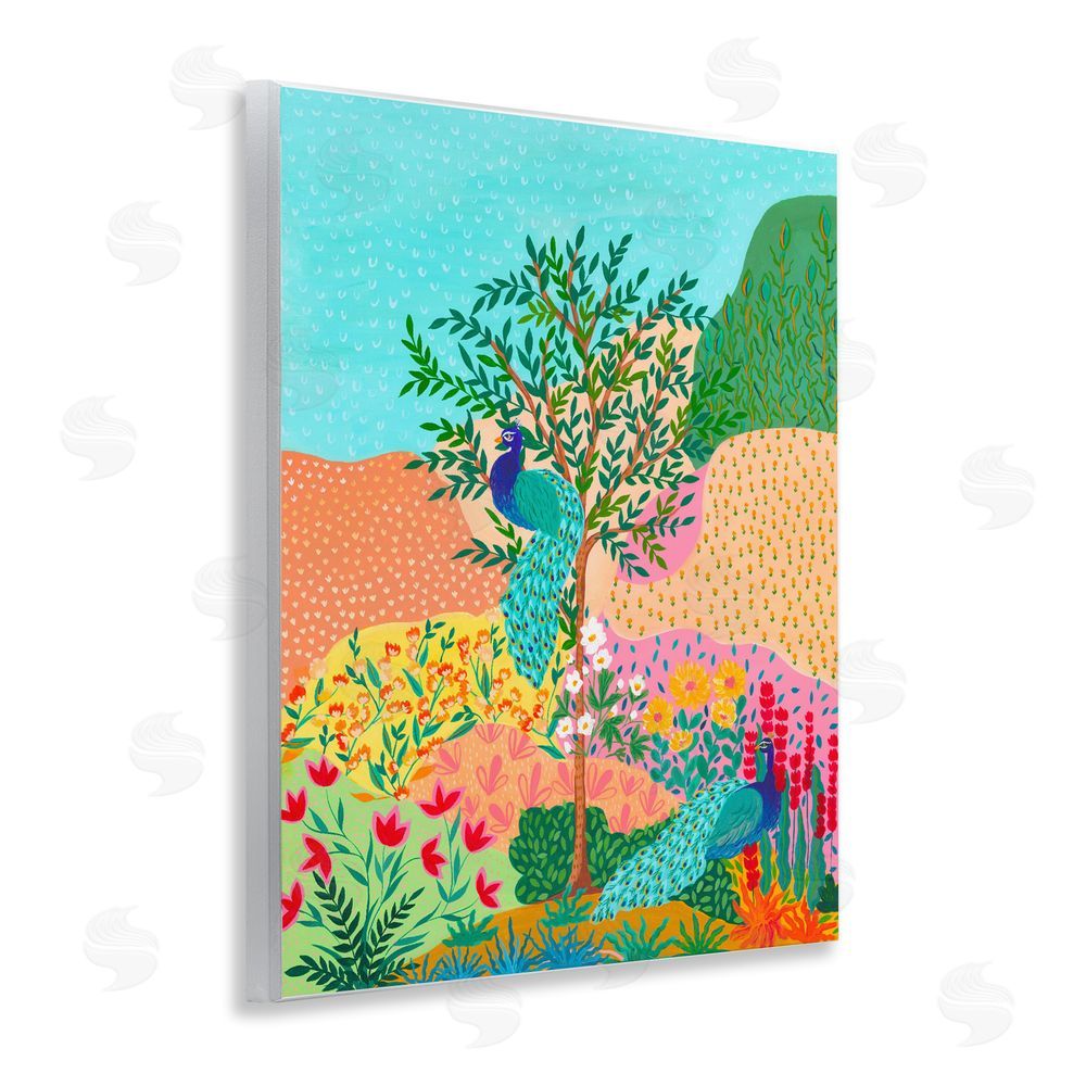 Nabeela Rumi Peacocks in Dotted Meadow Wall Plaque Art Print