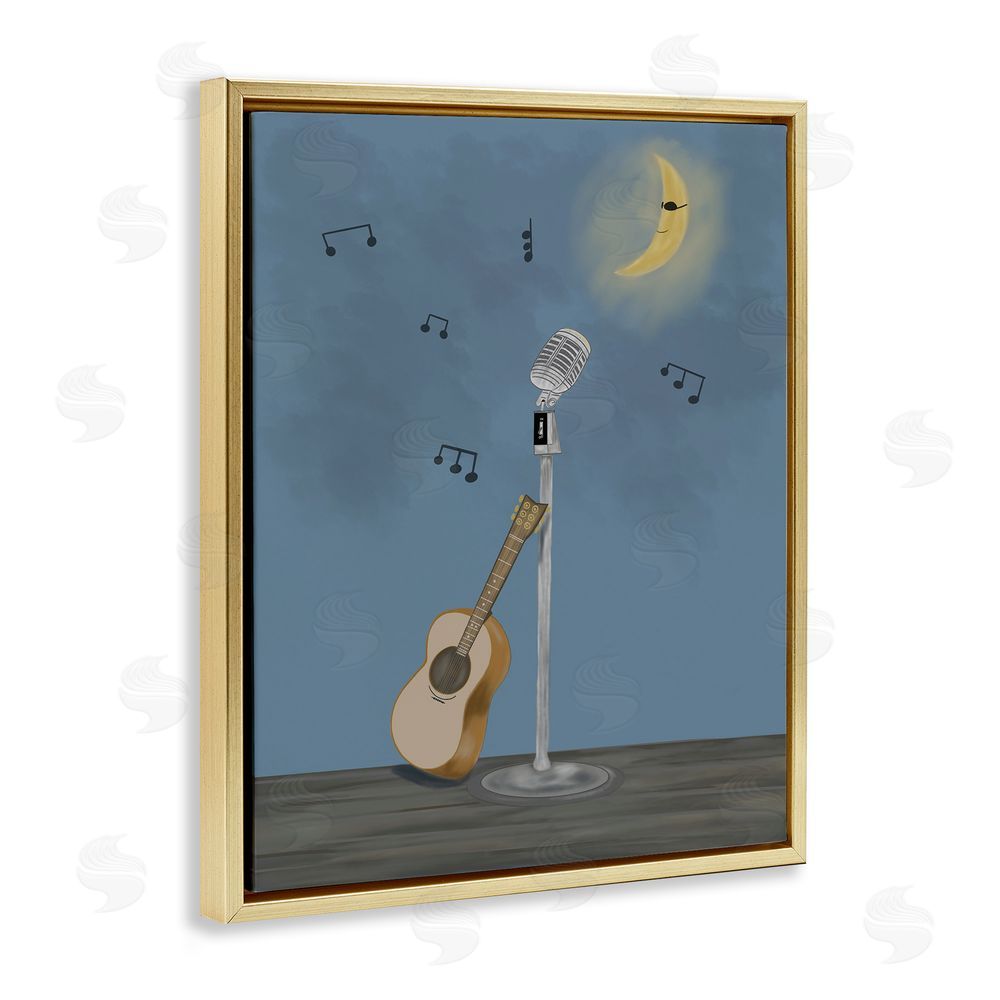 Leslie Hermosa Music And Moon Stage Gold Floating Frame Canvas Wall Art Print