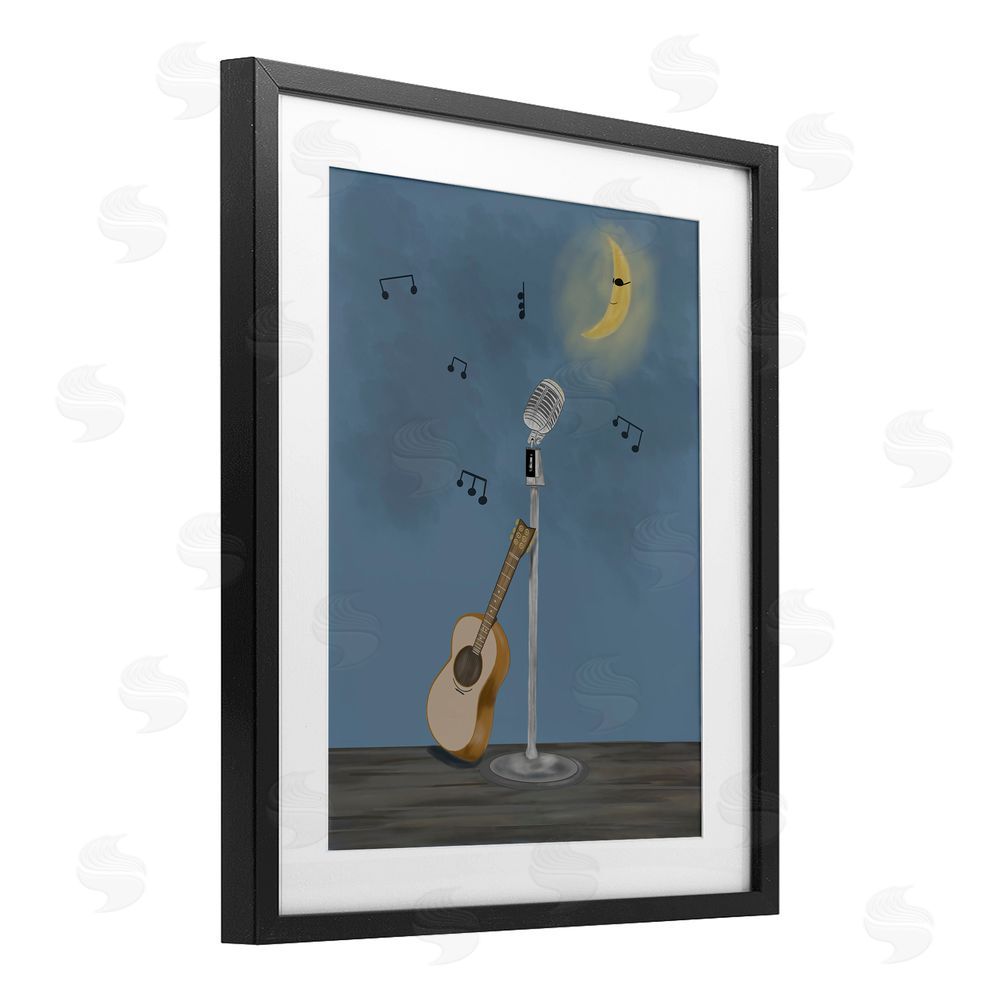 Leslie Hermosa Music And Moon Stage Black Framed Print Under Glass Wall Art