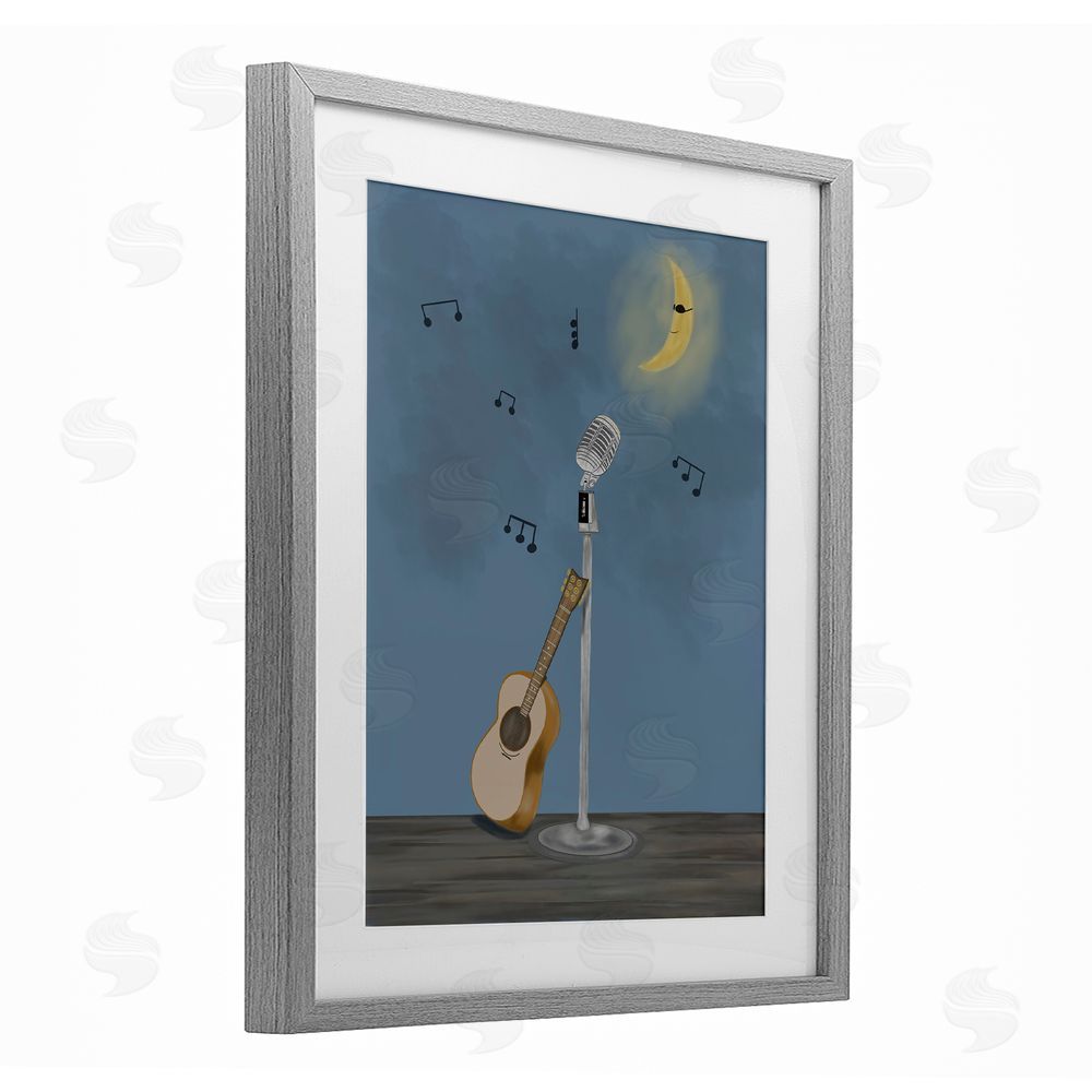 Leslie Hermosa Music And Moon Stage Gray Framed Print Under Glass Wall Art
