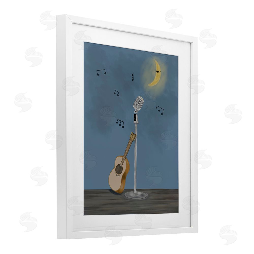 Leslie Hermosa Music And Moon Stage White Framed Print Under Glass Wall Art