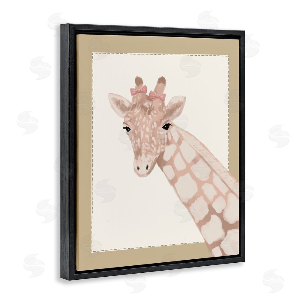 Sadie Harper Sweet Giraffe with Bows Black Floating Frame Canvas Wall Art Print