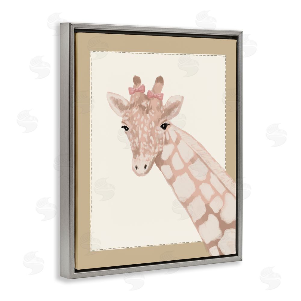 Sadie Harper Sweet Giraffe with Bows Gray Floating Frame Canvas Wall Art Print
