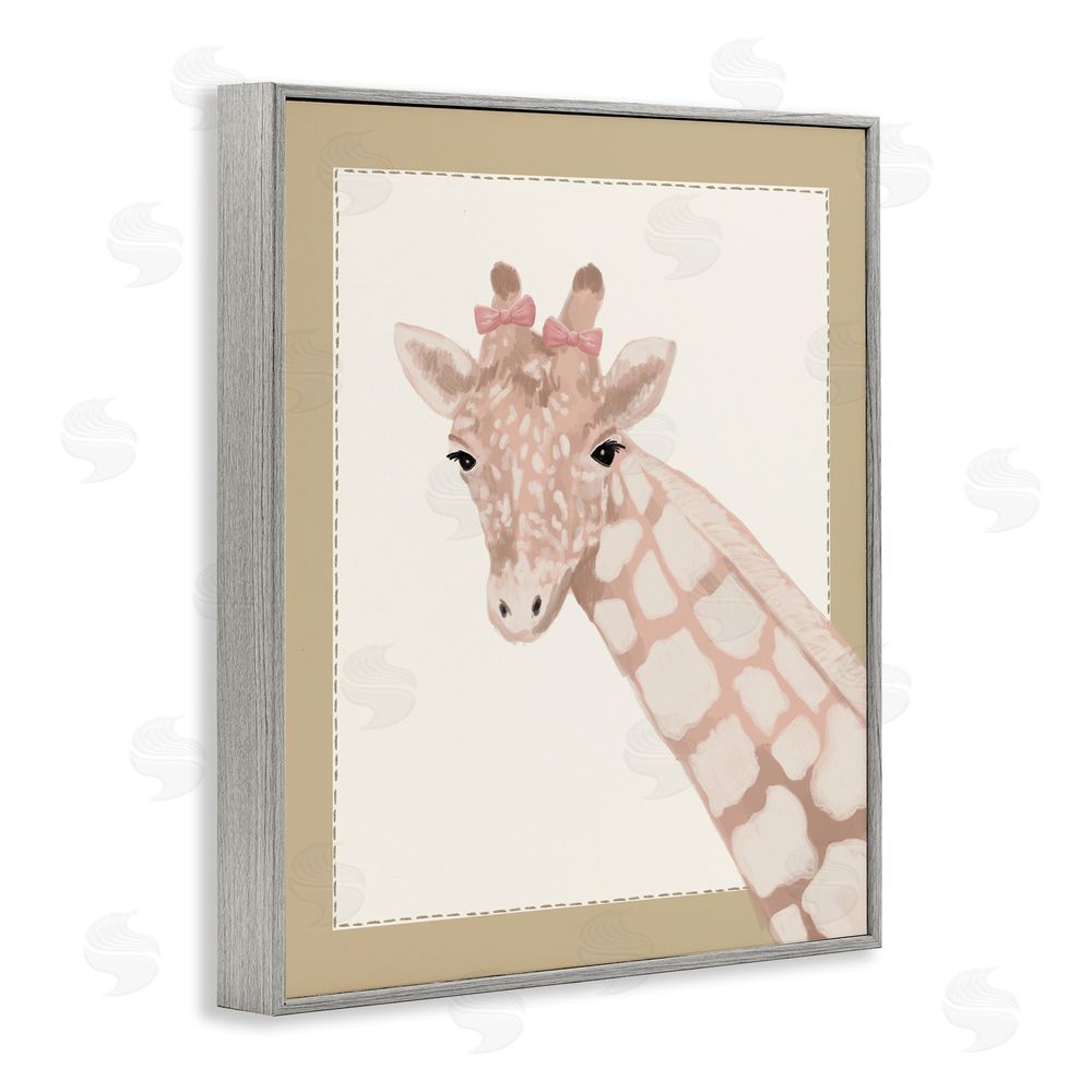 Sadie Harper Sweet Giraffe with Bows Gray Framed Giclee Wall Art Print