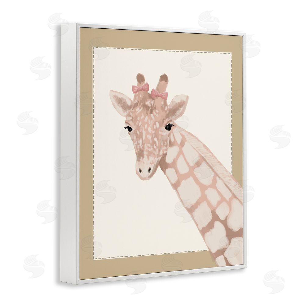 Sadie Harper Sweet Giraffe with Bows White Framed Giclee Wall Art Print
