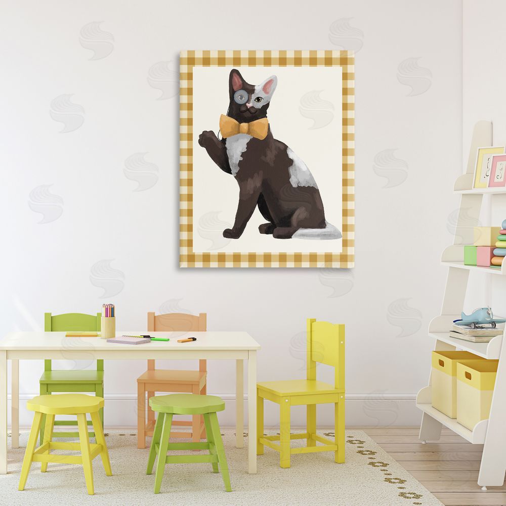 Sadie Harper Gentleman Cat with Bow Stretched Canvas Wall Art in Room