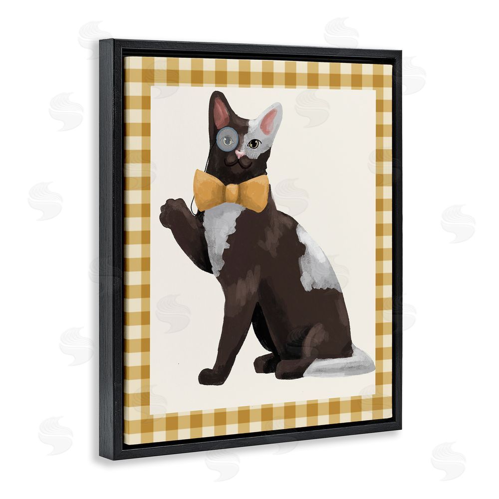 Sadie Harper Gentleman Cat with Bow Black Floating Frame Canvas Wall Art