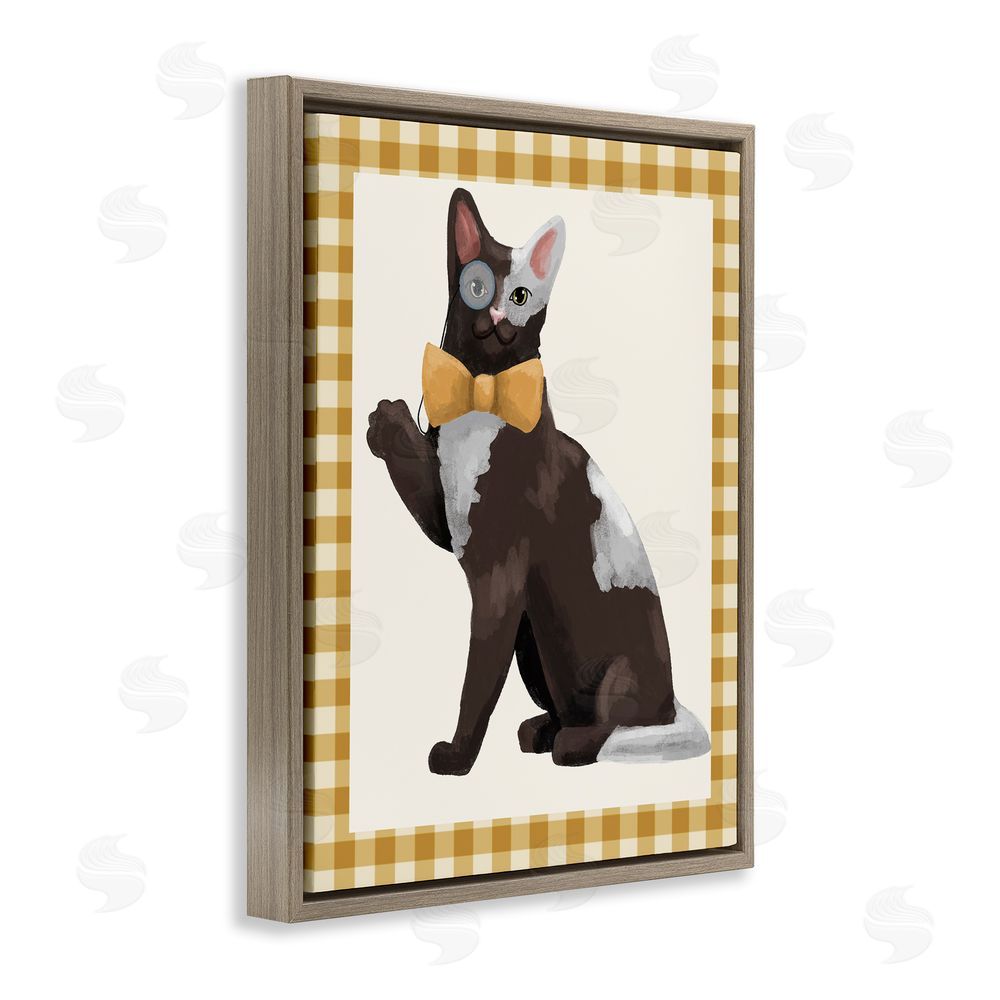 Sadie Harper Gentleman Cat with Bow Brown Floating Frame Canvas Wall Art