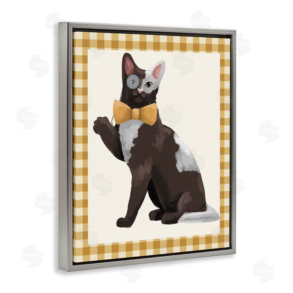Sadie Harper Gentleman Cat with Bow Gray Floating Frame Canvas Wall Art