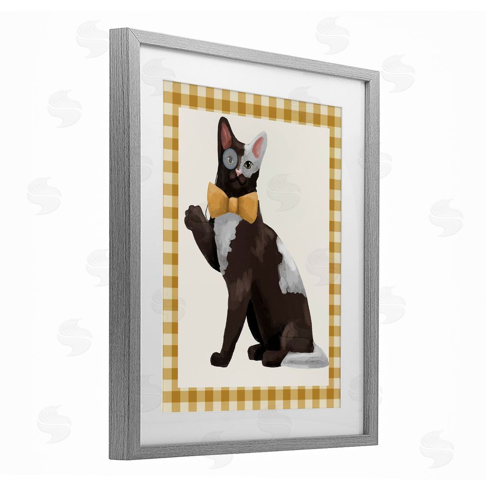 Sadie Harper Gentleman Cat with Bow Gray Framed Print Under Glass with Mat Wall Art
