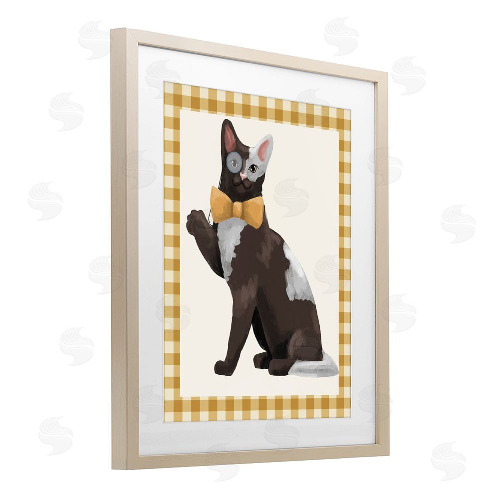 Sadie Harper Gentleman Cat with Bow Brown Framed Print Under Glass with Mat Wall Art
