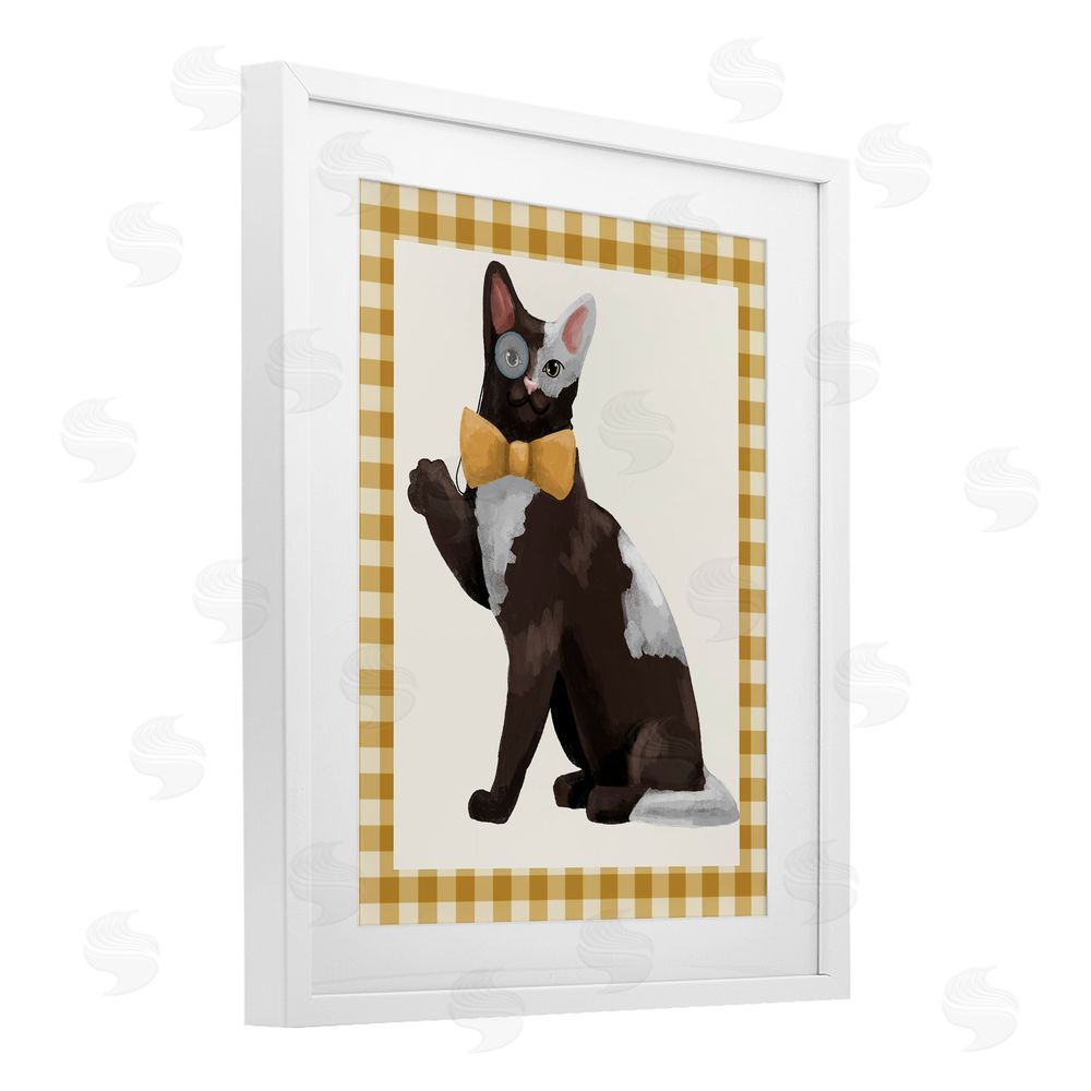 Sadie Harper Gentleman Cat with Bow White Framed Print Under Glass with Mat Wall Art